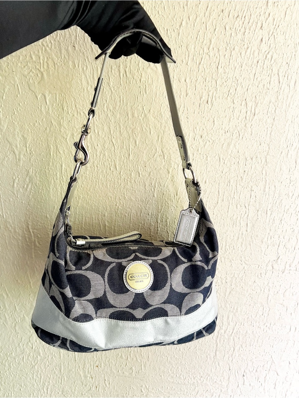 Coach Denim Signature Stripe Hobo Bag